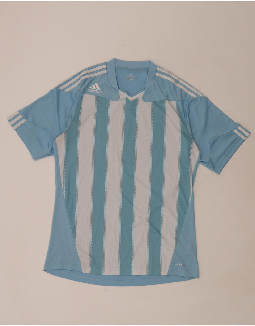 Adidas Herre Climacool T-Shirt Top Stor Blå Stribet Polyester