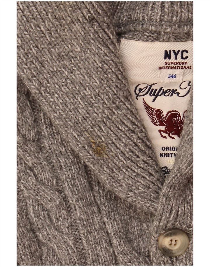 Superdry Cardigan sweater til mænd, mellemgrå flækket akryl