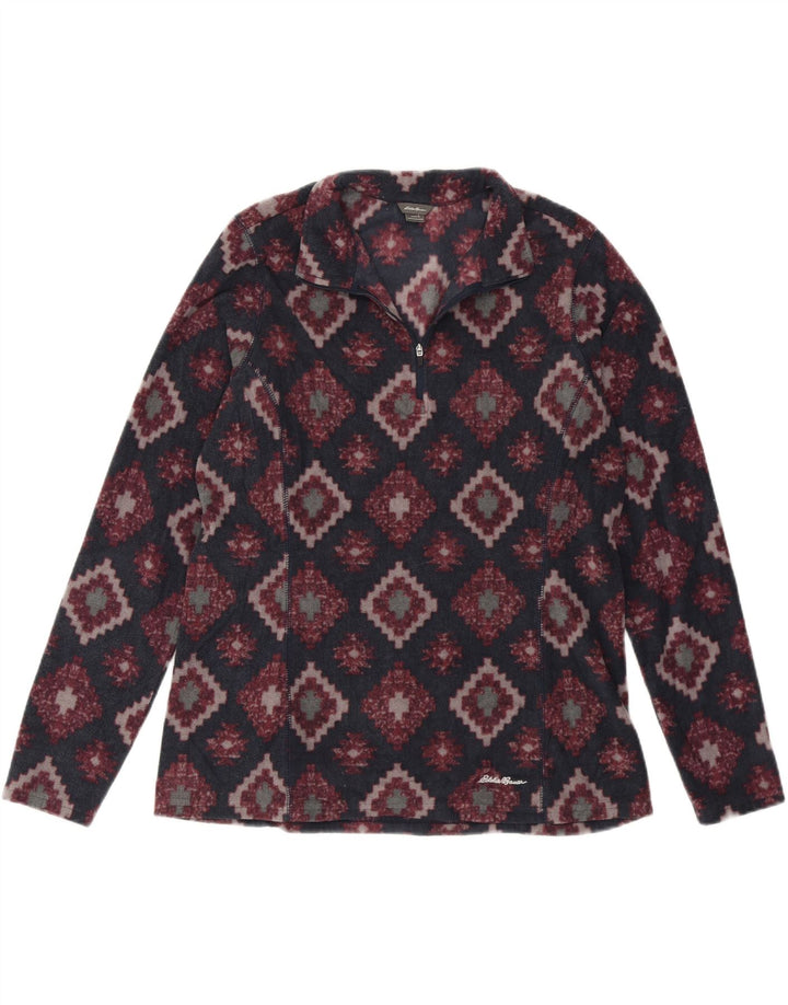 EDDIE BAUER Womens Zip Neck Fleece Jumper UK 16 Large Grey Argyle/Diamond Vintage Eddie Bauer and Second-Hand Eddie Bauer from Messina Hembry 