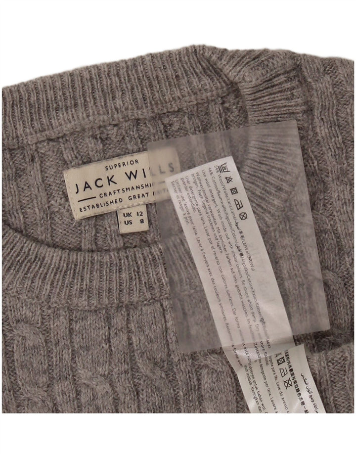 JACK WILLS Dame Crop Crew Neck Jumper Sweater UK 12 Medium Grey Uld