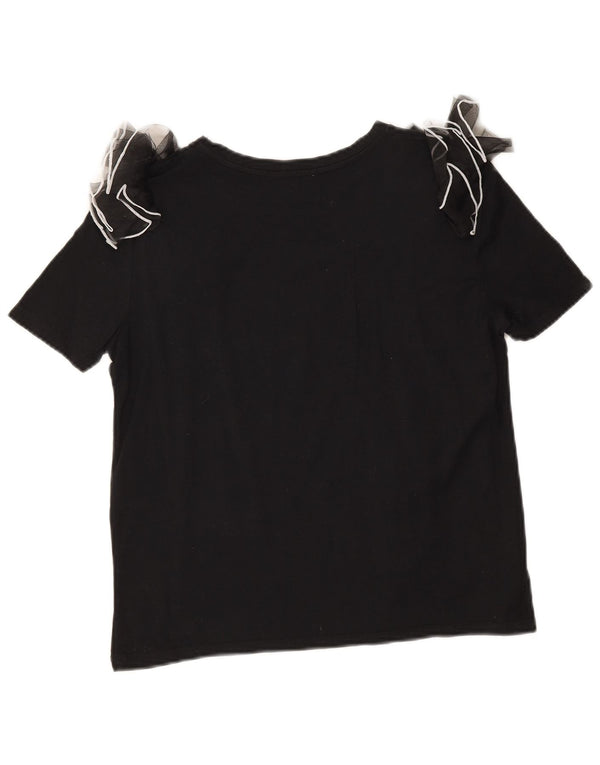 Zara Dame Bluse Top UK 10 Small Black Bomuld
