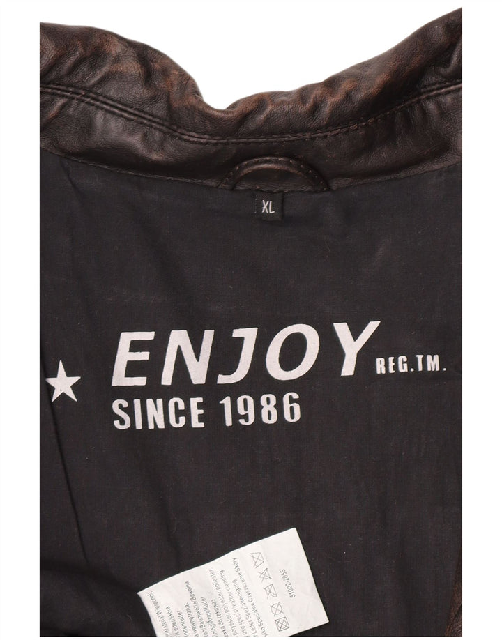 ENJOY Herre Military Læderjakke UK 42 XL Brun Læder