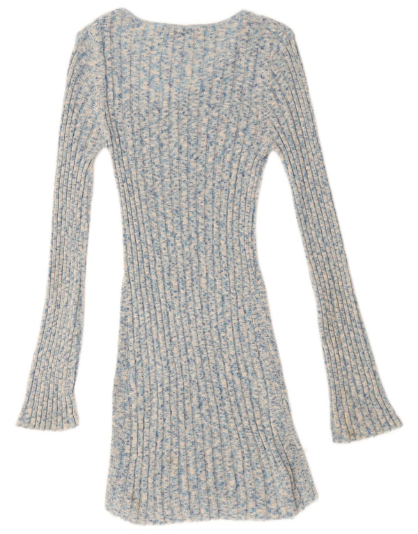 Zara Dame Langærmet Jumper Kjole UK 10 Small Blue Flecked Bomuld