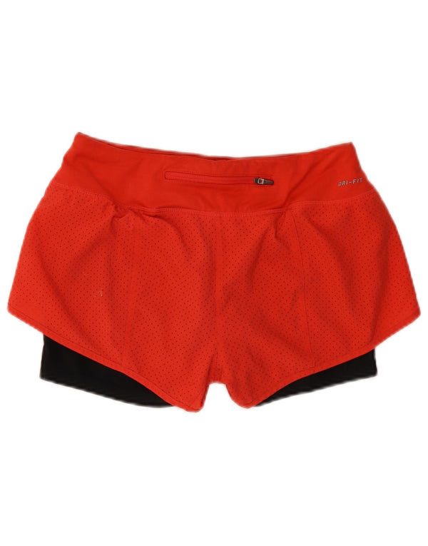 Nike Dame Dri Fit grafiske sportsshorts UK 8 Small Red Colourblock