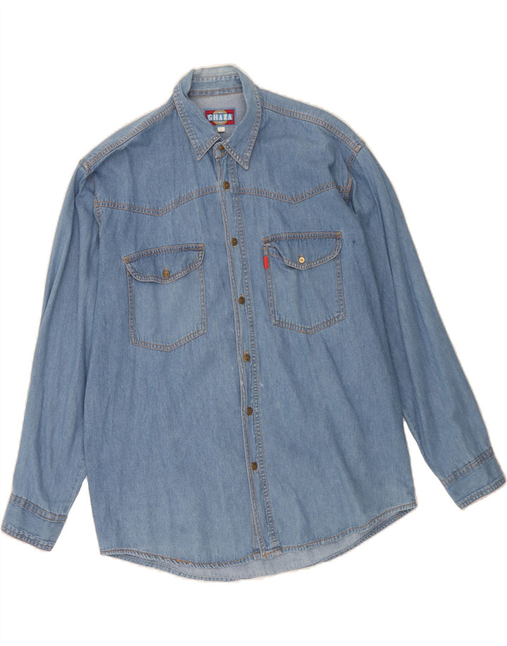 VINTAGE Mens Denim Shirt Medium Blue Cotton Vintage Vintage and Second-Hand Vintage from Messina Hembry 