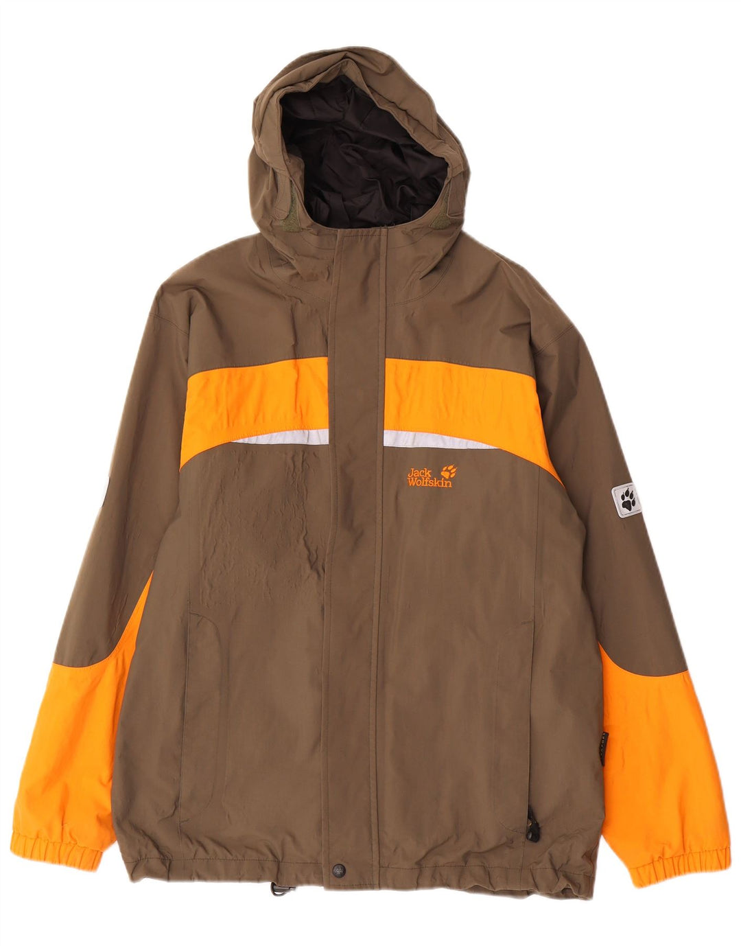 Jack Wolfskin Regnjakke med hætte til drenge 13-14 år Brun Colourblock