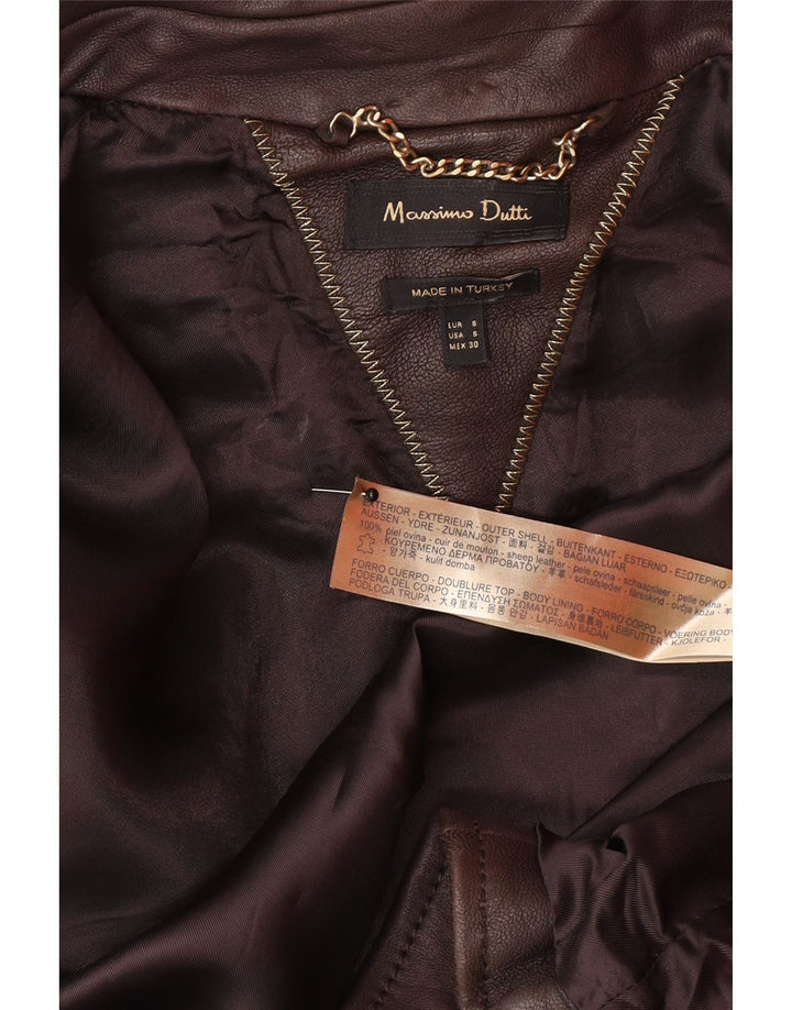 Massimo Dutti Dame Crop Læderjakke UK 10 Lille brunt læder