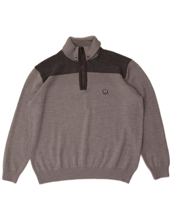 Navigare Herre Zip Neck Jumper Sweater 3XL Grå Colourblock Uld