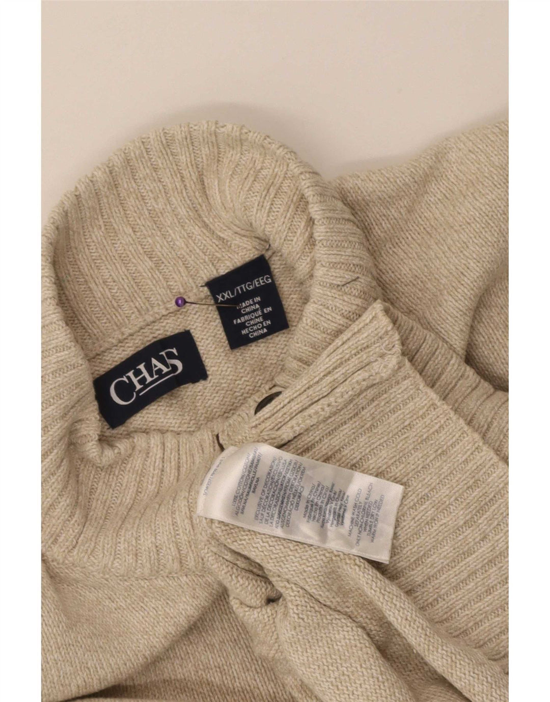 Chaps Herre Button Neck Jumper Sweater 2XL Beige Bomuld