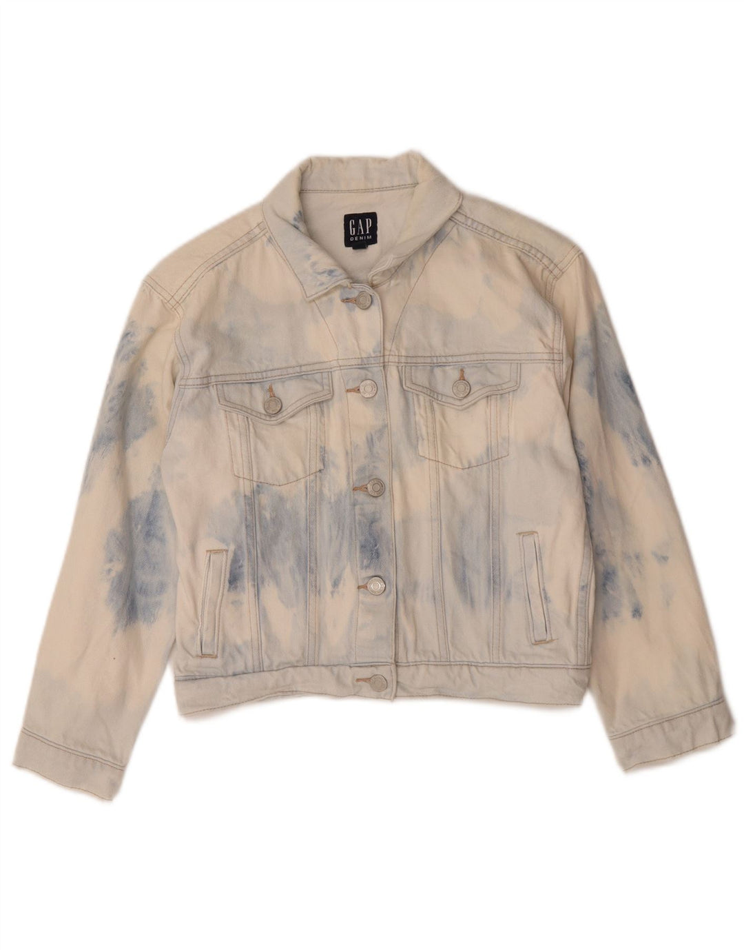 Gap Womens Crop denimjakke UK 6 XS Blue Tie Dye Bomuld
