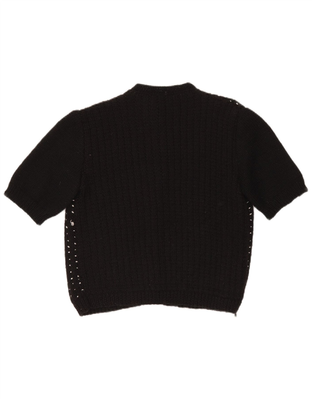 VINTAGE Womens Crop Cardigan Sweater UK 14 Large Black Spotted