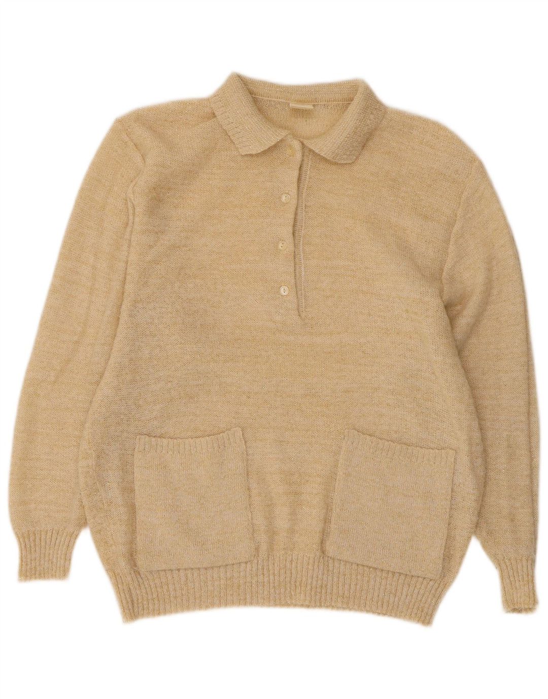 Vintage Dame Oversized Polo Neck Jumper Sweater EU 40 Medium Beige