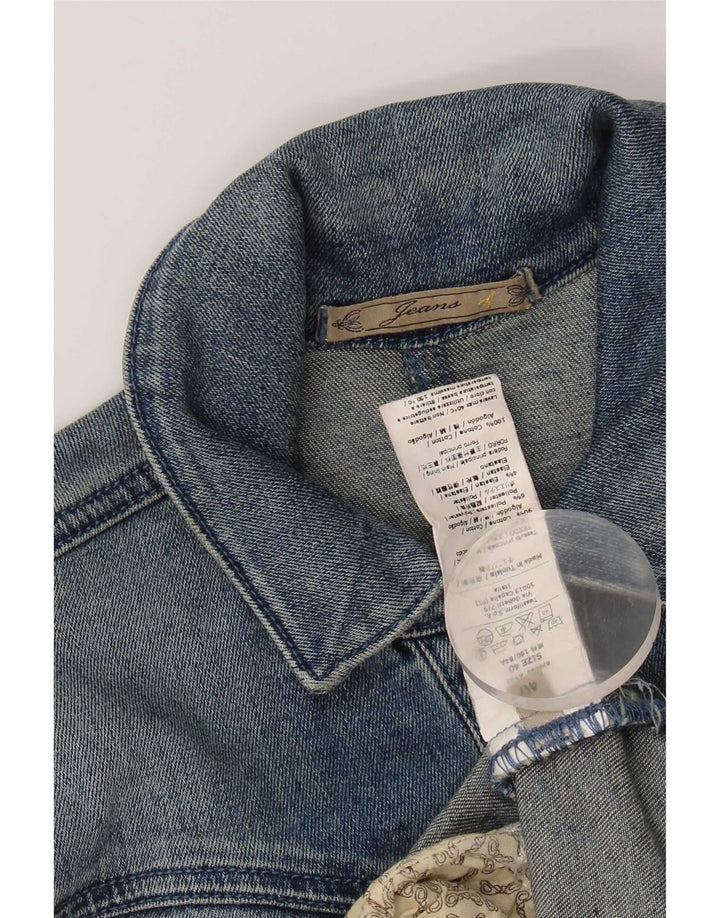 Vintage Dame Crop Denim Jacket IT 40 Small Blue Cotton