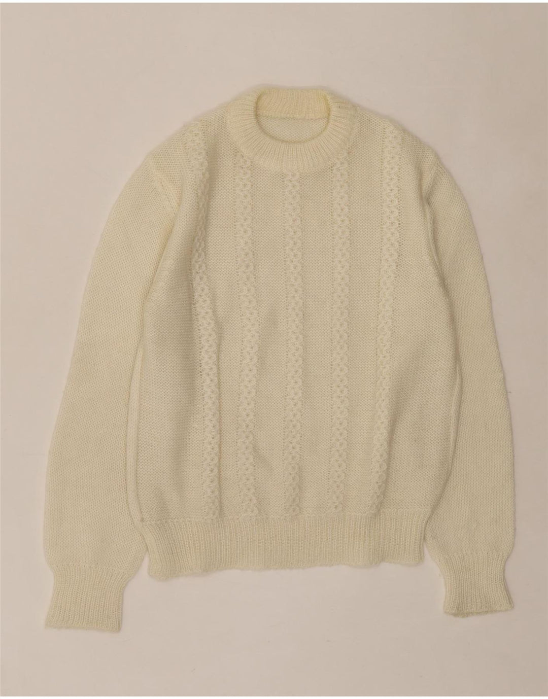 VINTAGE Womens Crew Neck Jumper Sweater UK 14 Medium Beige Vintage Vintage and Second-Hand Vintage from Messina Hembry 