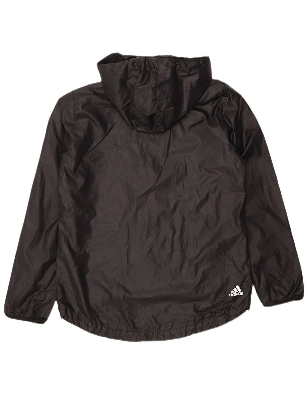 ADIDAS grafisk regnjakke med hætte til kvinder UK 12/14 medium sort polyester