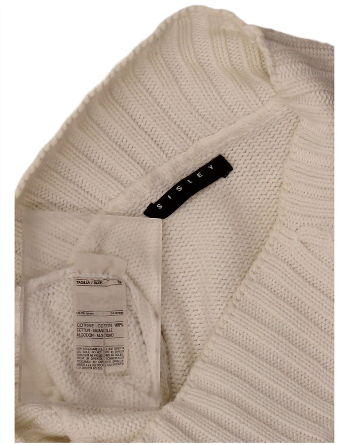 SISLEY Womens Crop Turtle Neck Jumper Sweater UK 10 Small White Bomuld