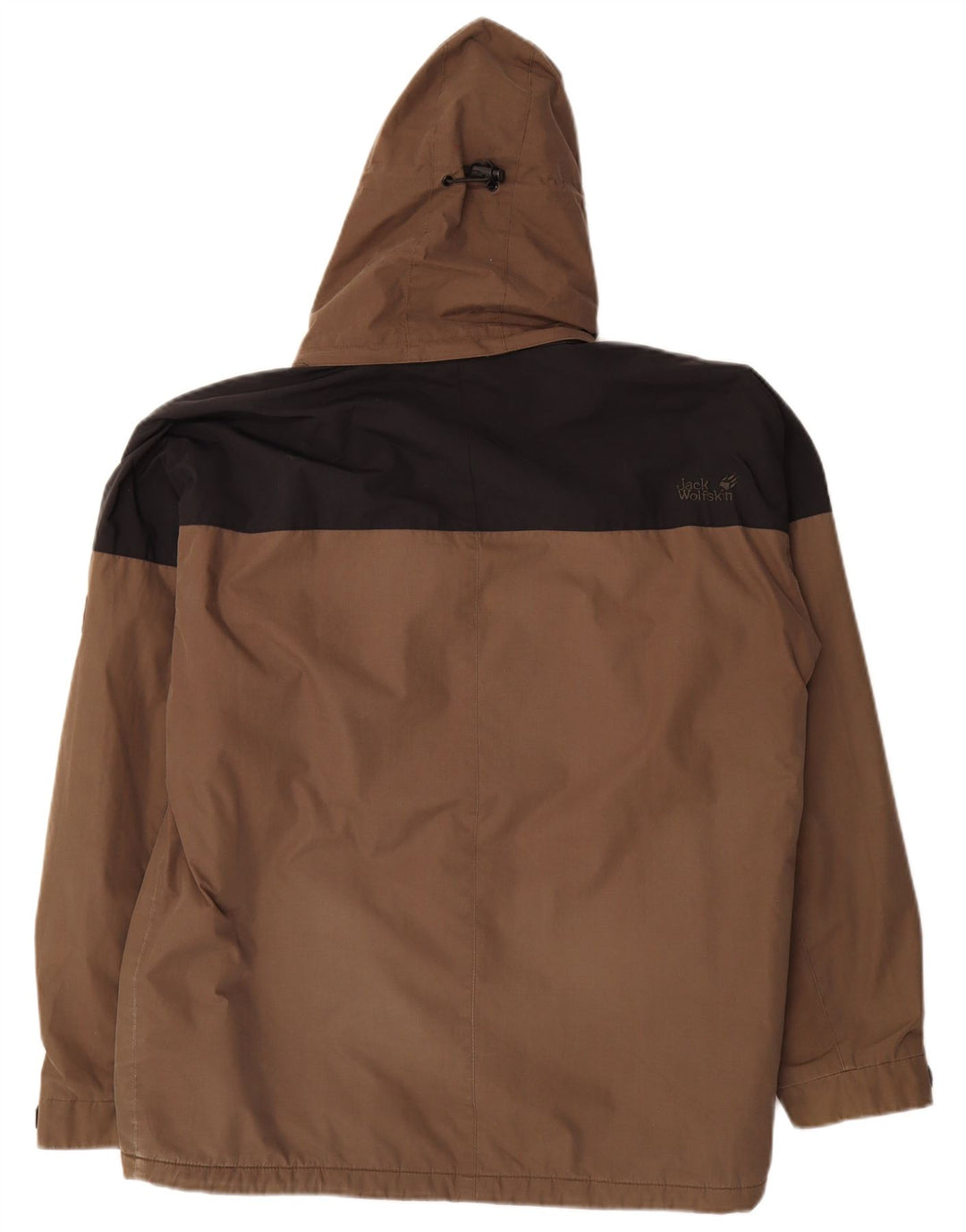 Jack Wolfskin Herre Hooded Windbreaker Jacket UK 38 Medium Brown Colourblock