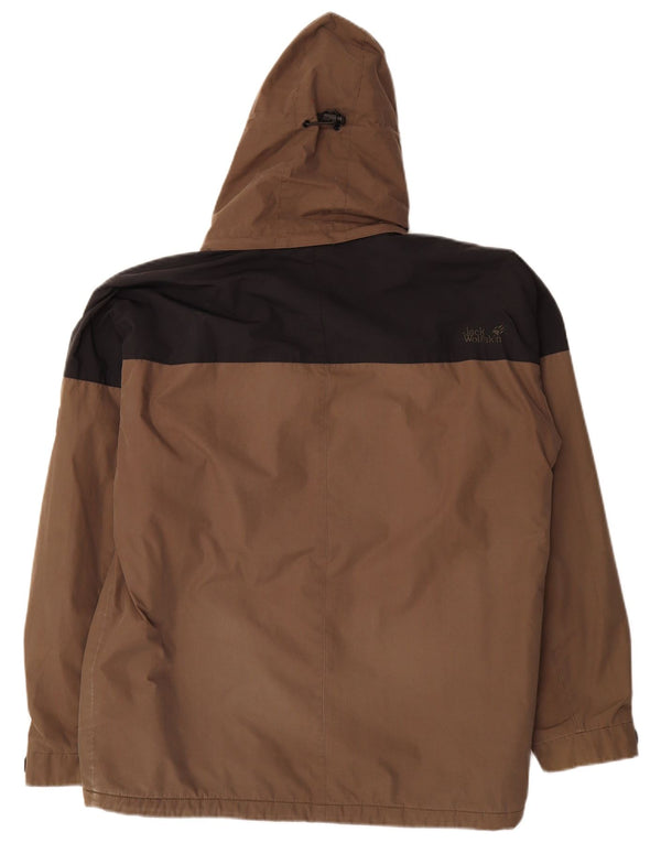 Jack Wolfskin Herre Hooded Windbreaker Jacket UK 38 Medium Brown Colourblock