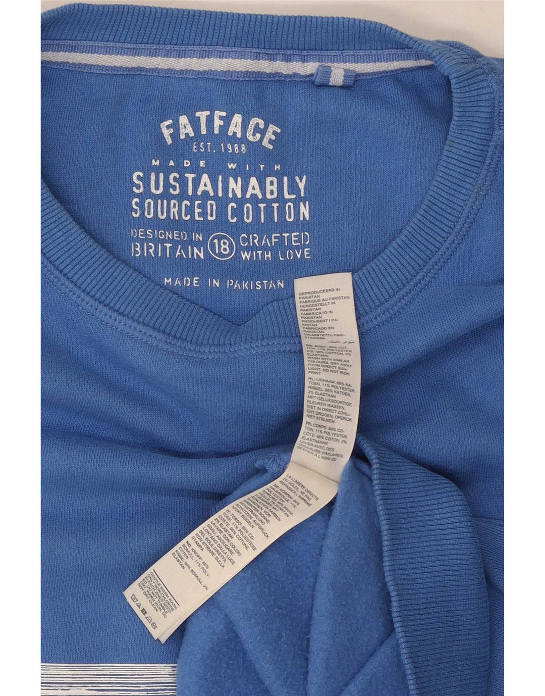 Fat Face Kvinders Grafisk Oversized Sweatshirt Jumper UK 18 XL Blå Bomuld