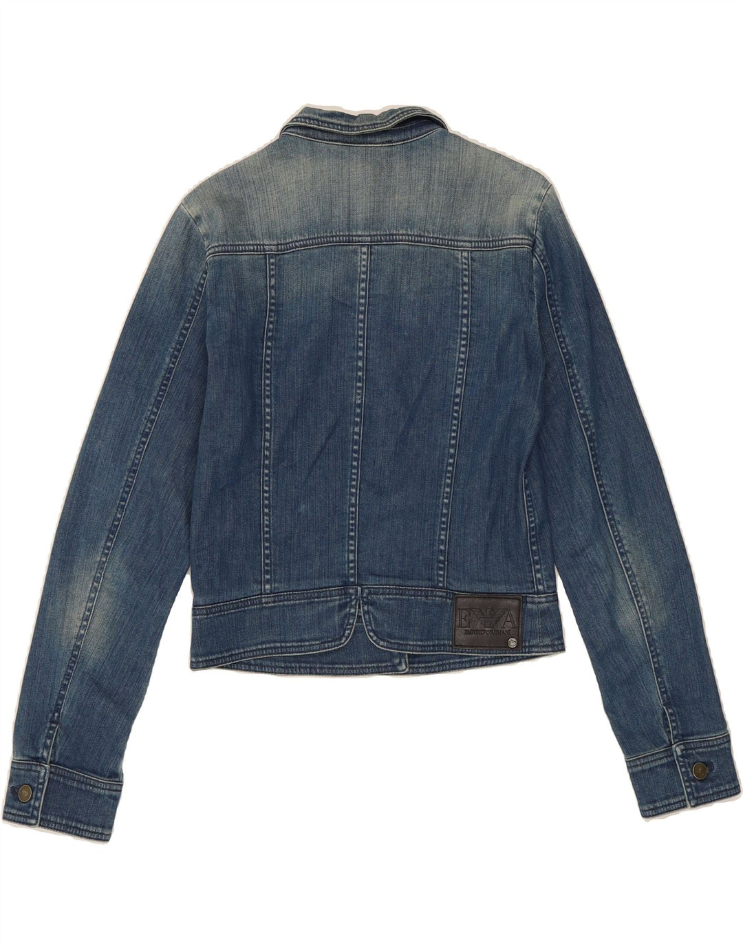 EMPORIO ARMANI Womens Crop Denim Jacket UK 12 Medium Blue Cotton Vintage Emporio Armani and Second-Hand Emporio Armani from Messina Hembry 