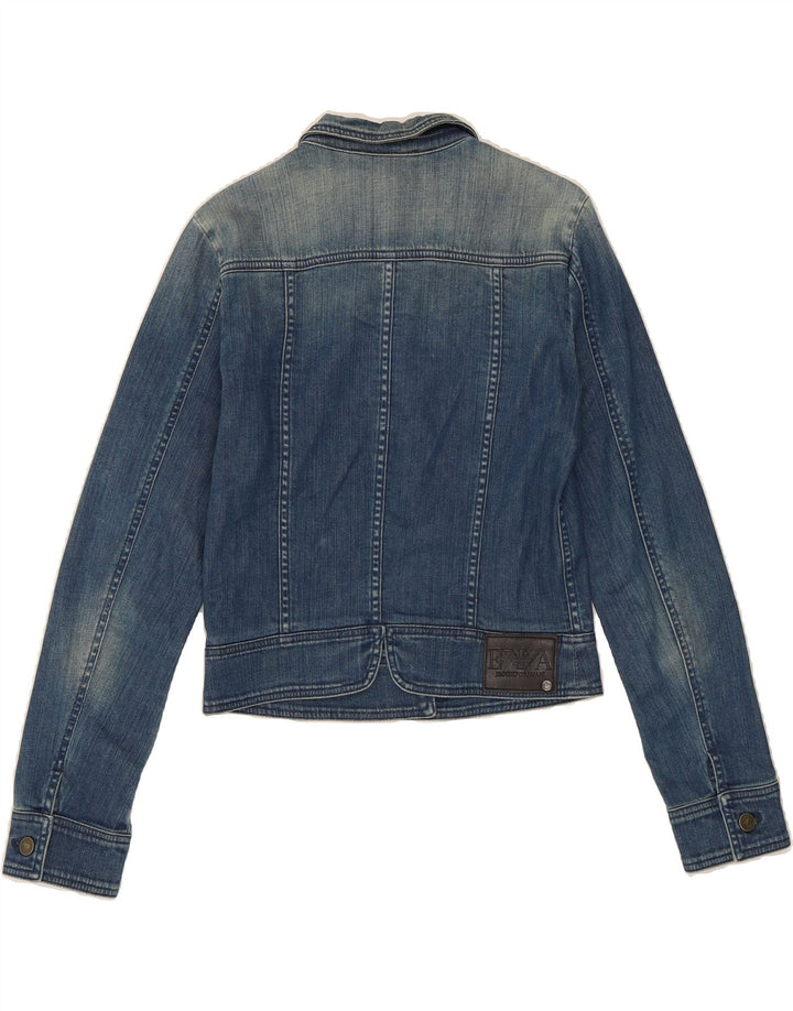 EMPORIO ARMANI Womens Crop Denim Jacket UK 12 Medium Blue Cotton Vintage Emporio Armani and Second-Hand Emporio Armani from Messina Hembry 