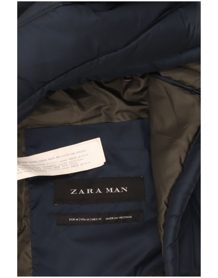 Zara Herre Polstret Gilet UK 38 Medium Navy Blue Polyester