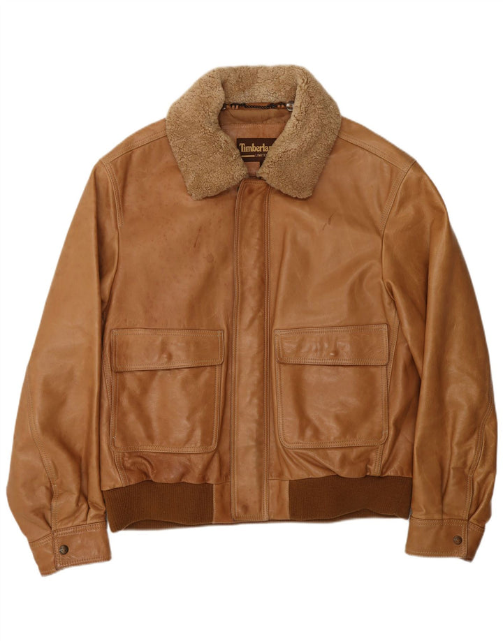 Timberland Herre Læder Bomber Jacket UK 42 XL Brun Læder