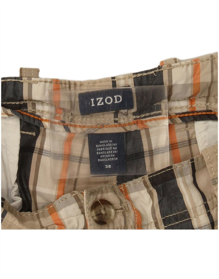 Izod Chino Shorts til mænd W38 XL Beige ternet bomuld