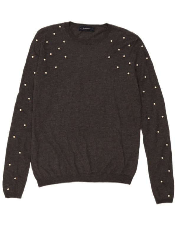 Zara Dame Jumper Sweater UK 10 Small Grey Modal