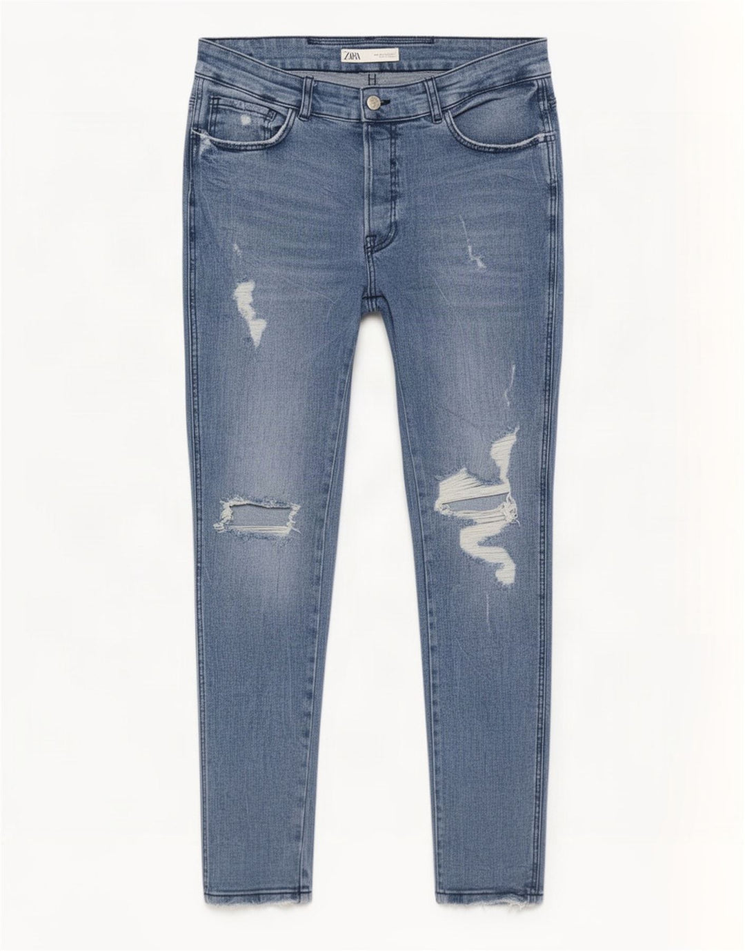 Zara Herre Distressed Slim Jeans EU 44 Large W34 L29 Blå
