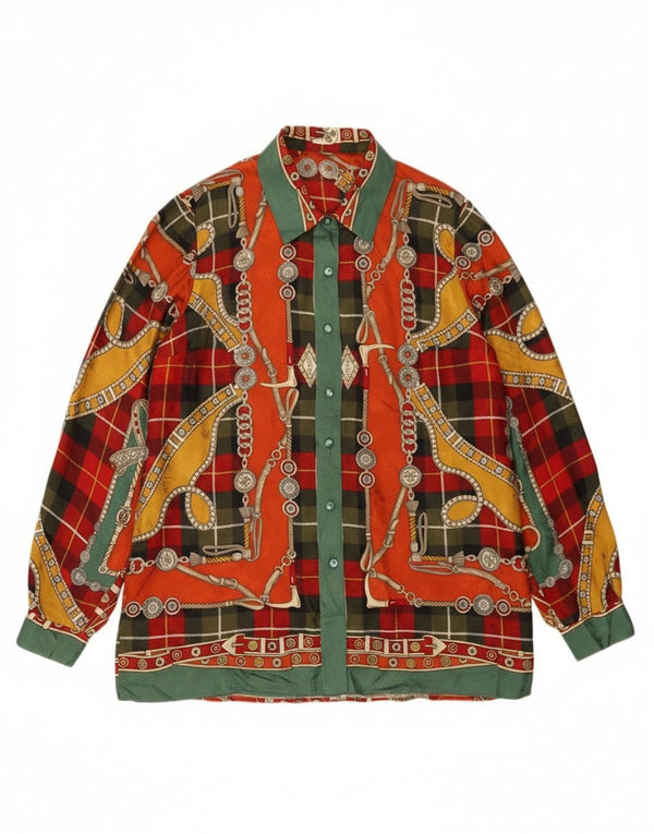 Vintage kvinders abstrakt mønster skjorte bluse UK 14 Large Multicolor