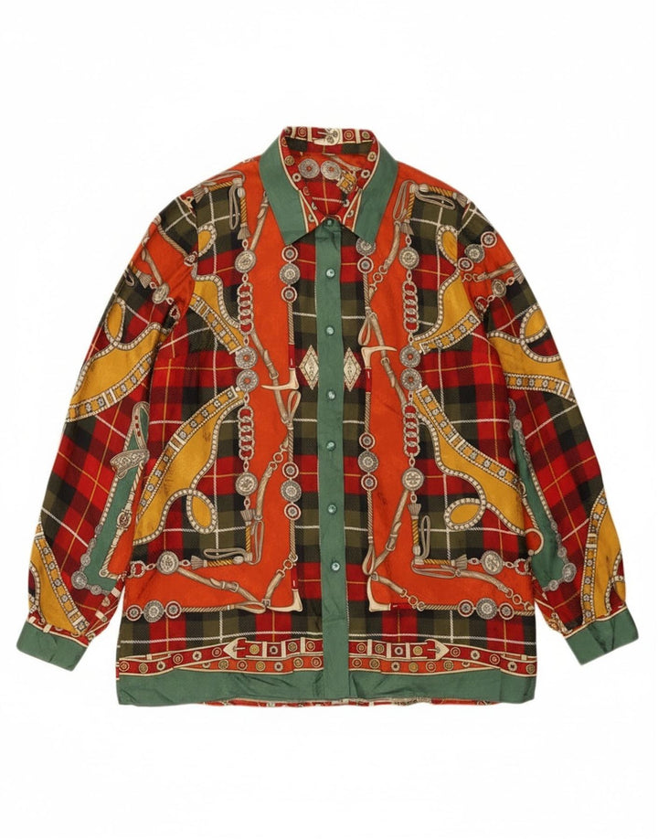 Vintage kvinders abstrakt mønster skjorte bluse UK 14 Large Multicolor
