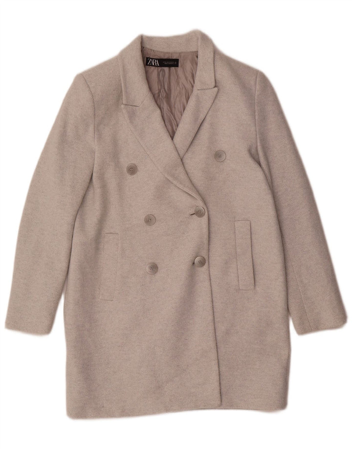 Zara Dame Dobbeltradet Frakke UK 14 Medium Grey Polyester