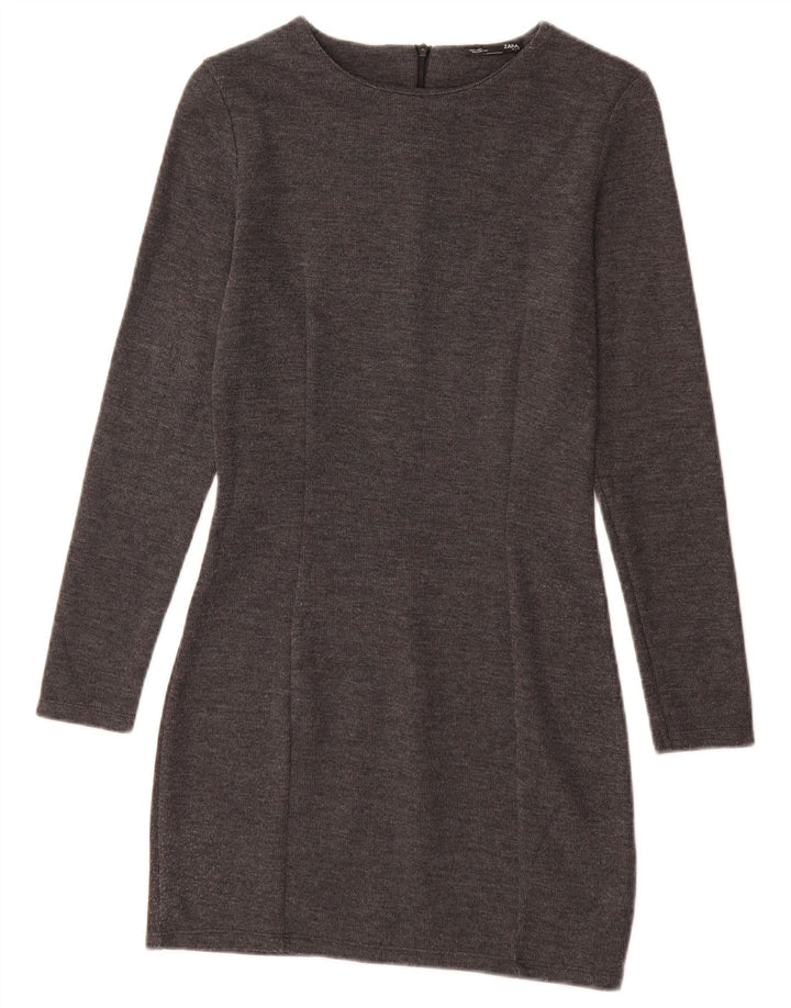 Zara Dame Jumper Dress UK 8 Lille Grå Bomuld