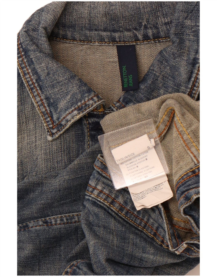BENETTON Dame Crop denimjakke UK 10 Lille blå bomuld
