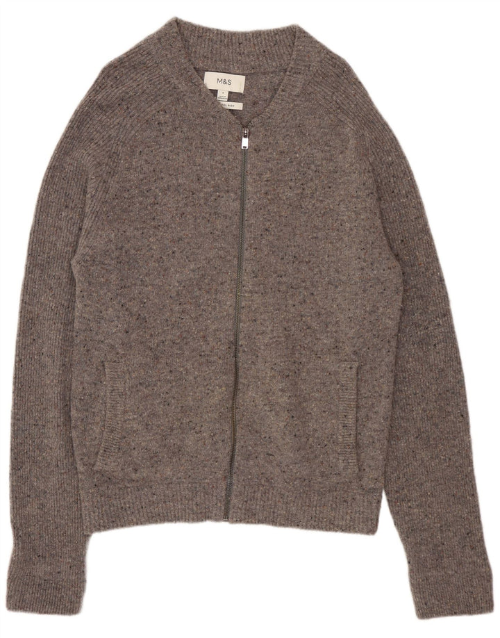 MARKS & SPENCER Cardigan sweater til mænd, lille grå flækket uld