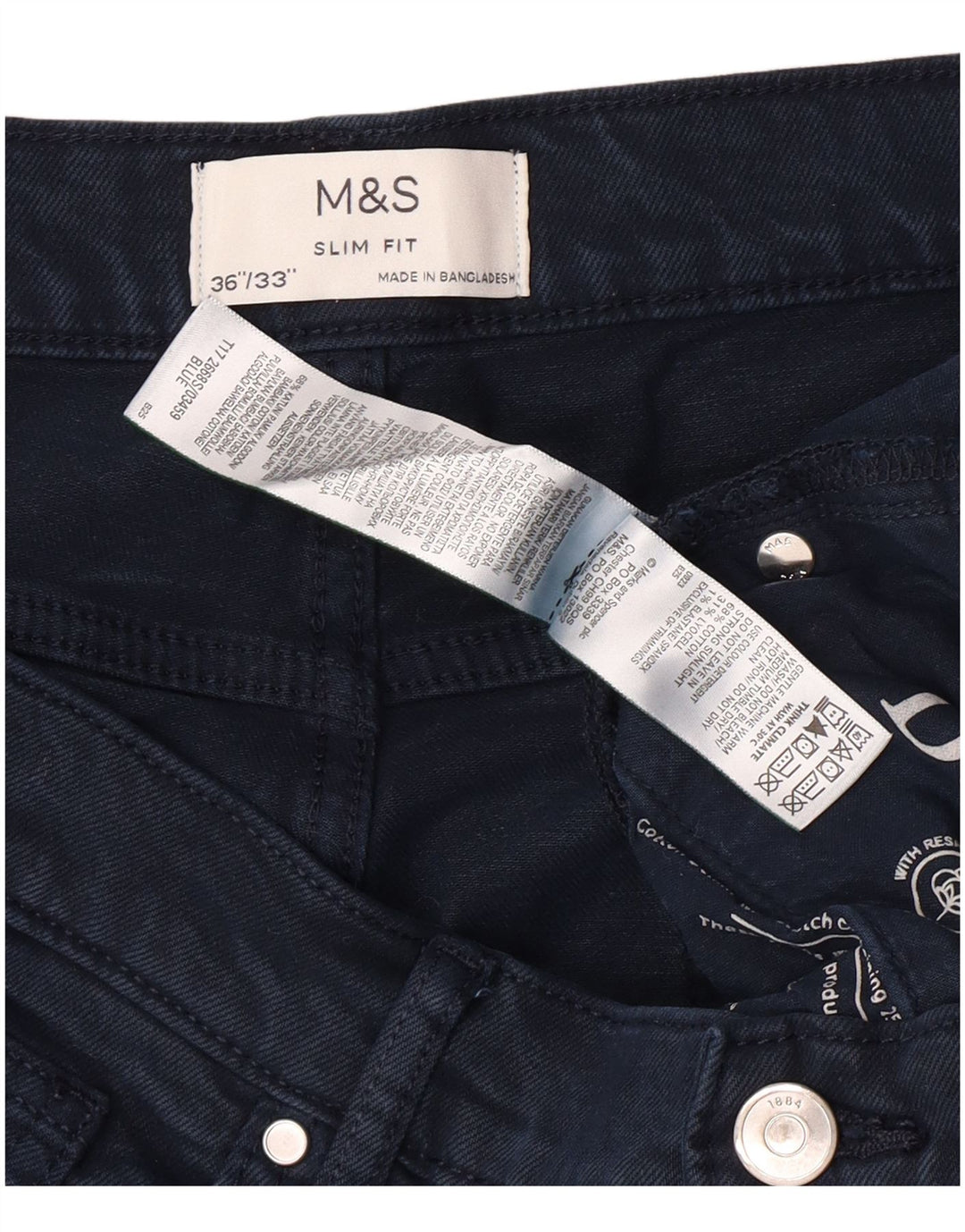 MARKS & SPENCER Slim Jeans til mænd W36 L30 Marineblå bomuld Classic