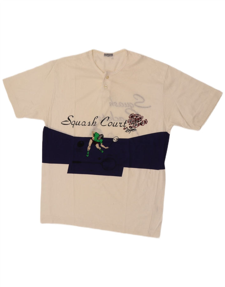 Cacharel Herre Grafisk T-Shirt Top Stor Hvid Colourblock Bomuld