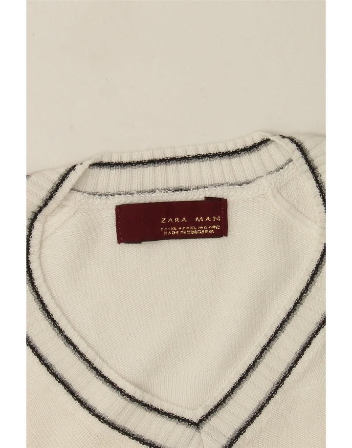 Zara Herre V-hals sweater XL Hvid
