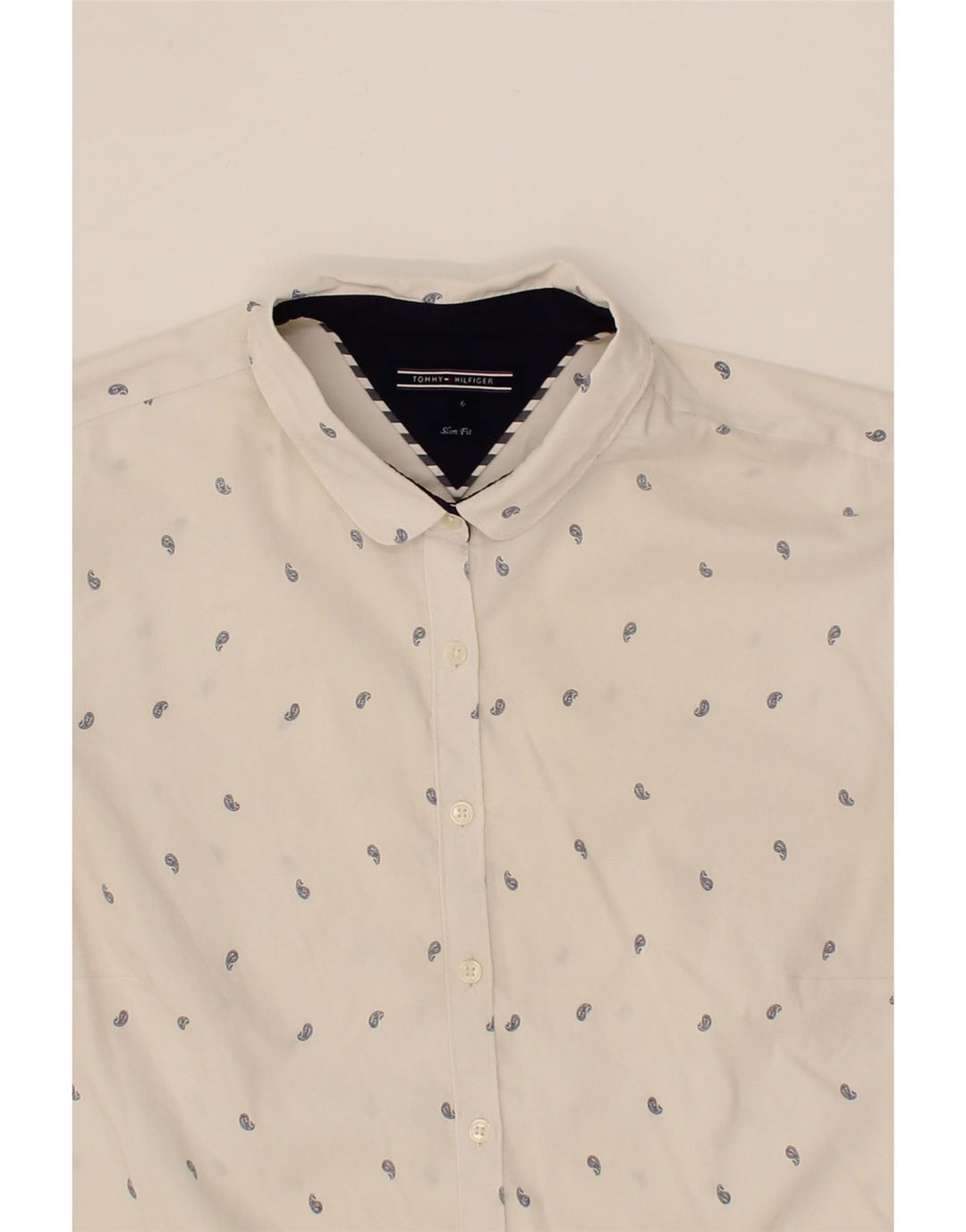 TOMMY HILFIGER Womens Slim Fit Shirt US 6 Medium White Paisley Vintage Tommy Hilfiger and Second-Hand Tommy Hilfiger from Messina Hembry 
