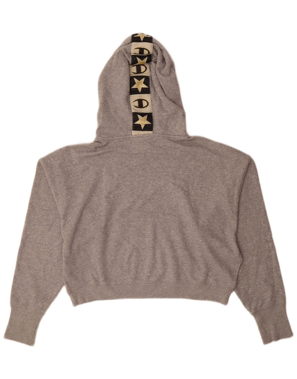 Champion Womens Crop Graphic Oversized Hoodie Jumper UK 16 Large Grey