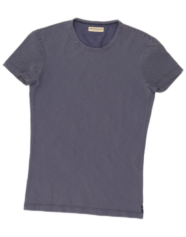 Emporio Armani Dame T-Shirt Top UK 12 Medium Navy Blue Pinstripe