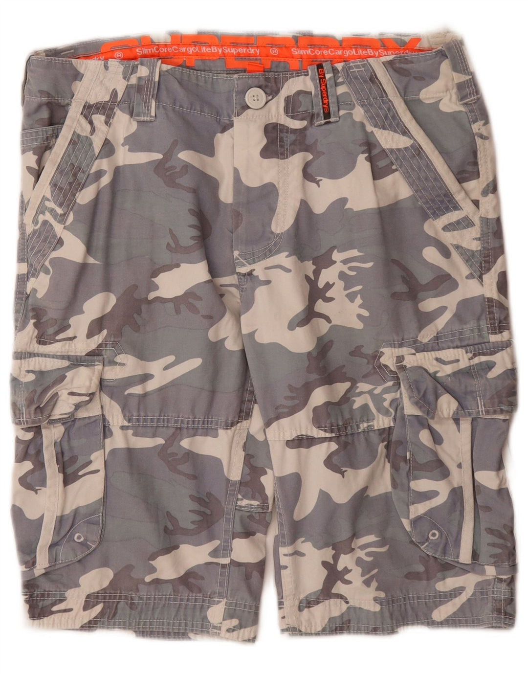 SUPERDRY Herre Cargo Shorts Små W32 Grå Camouflage Bomuld