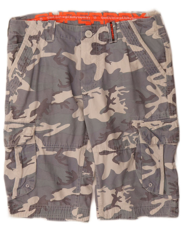 SUPERDRY Herre Cargo Shorts Små W32 Grå Camouflage Bomuld