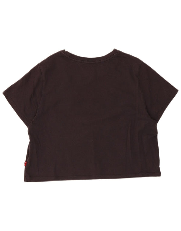 Levi's Dame Crop Grafisk T-Shirt Top UK 14 Stor Sort Bomuld