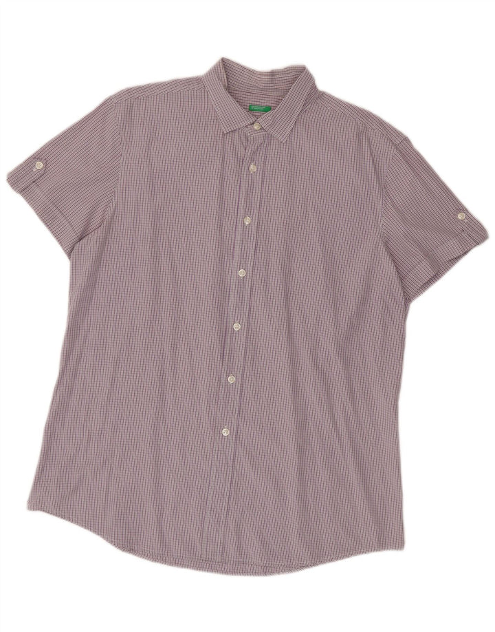 Benetton Kortærmet Herreskjorte Stor lilla Gingham