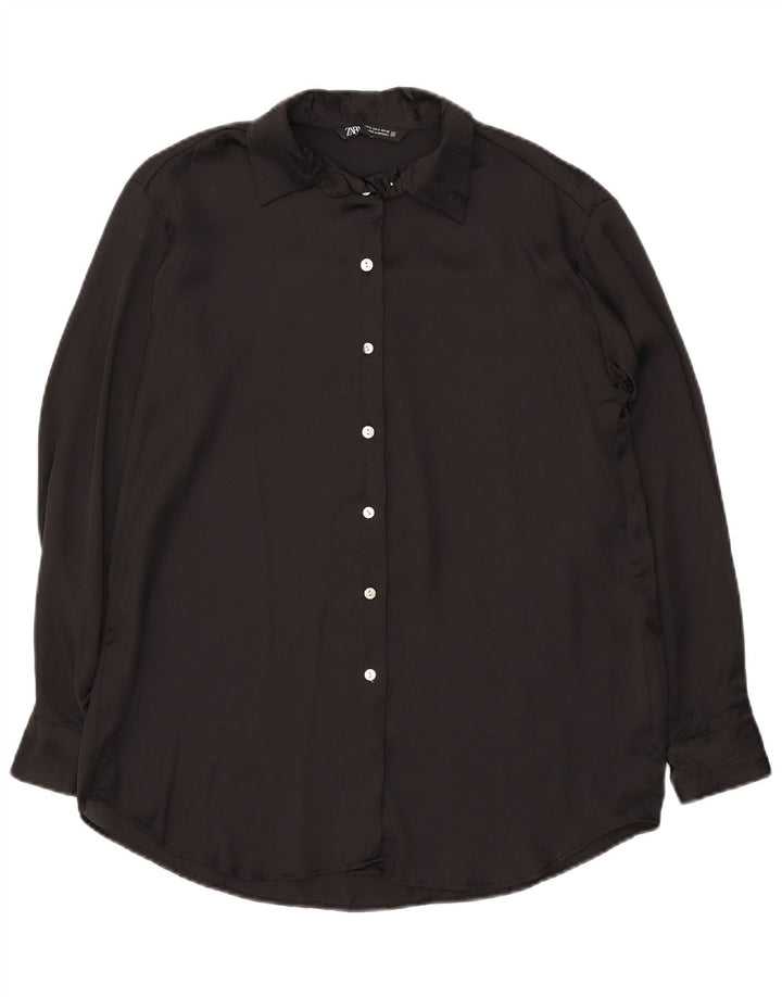 Zara Oversized skjortebluse til kvinder UK 10 Lille sort polyester