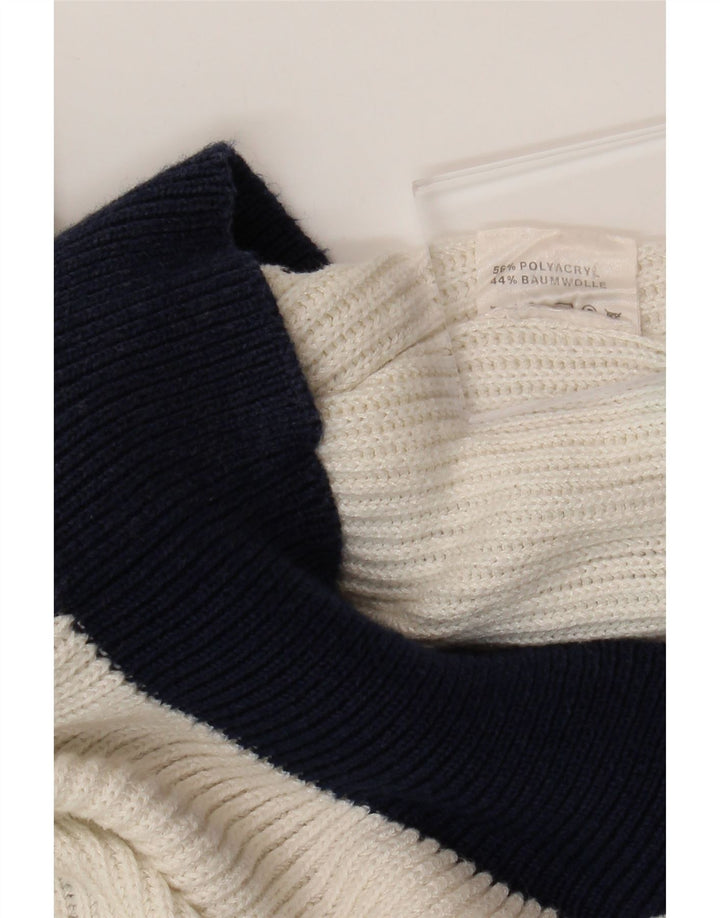 VINTAGE Dame V-hals sweater UK 16 Large White Colourblock
