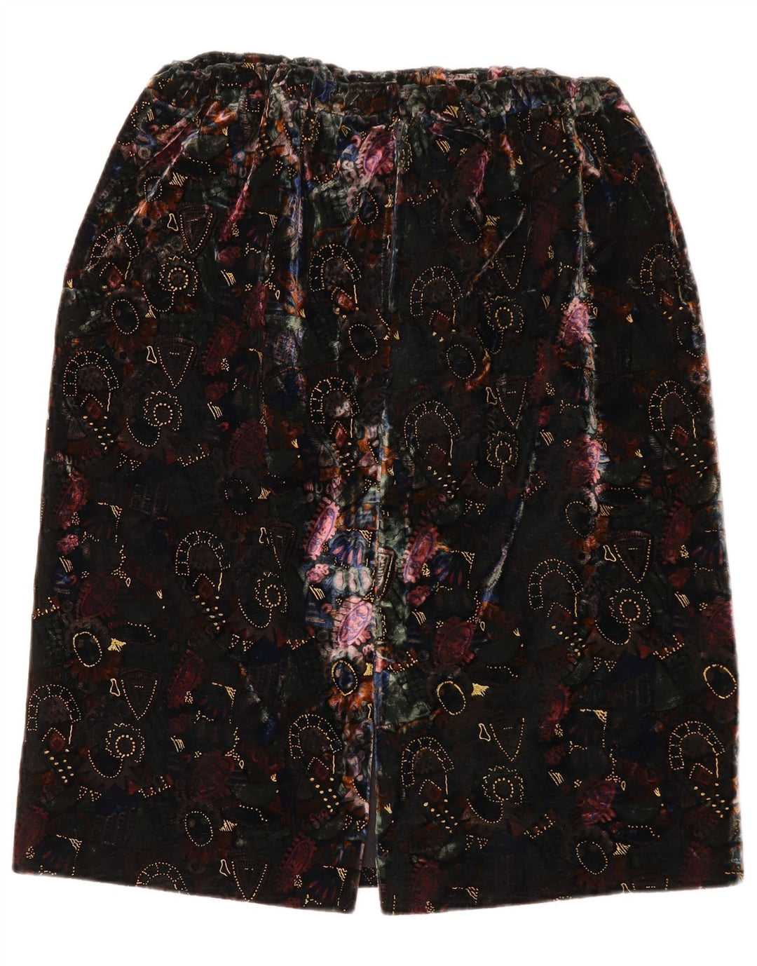 Vintage kvinders abstrakt mønster fløjl lige nederdel W28 medium sort