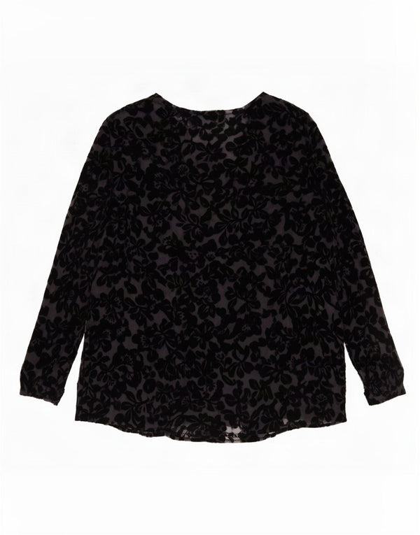 Laura Ashley Dame Se Through Shirt Bluse UK 16 Large Black Floral